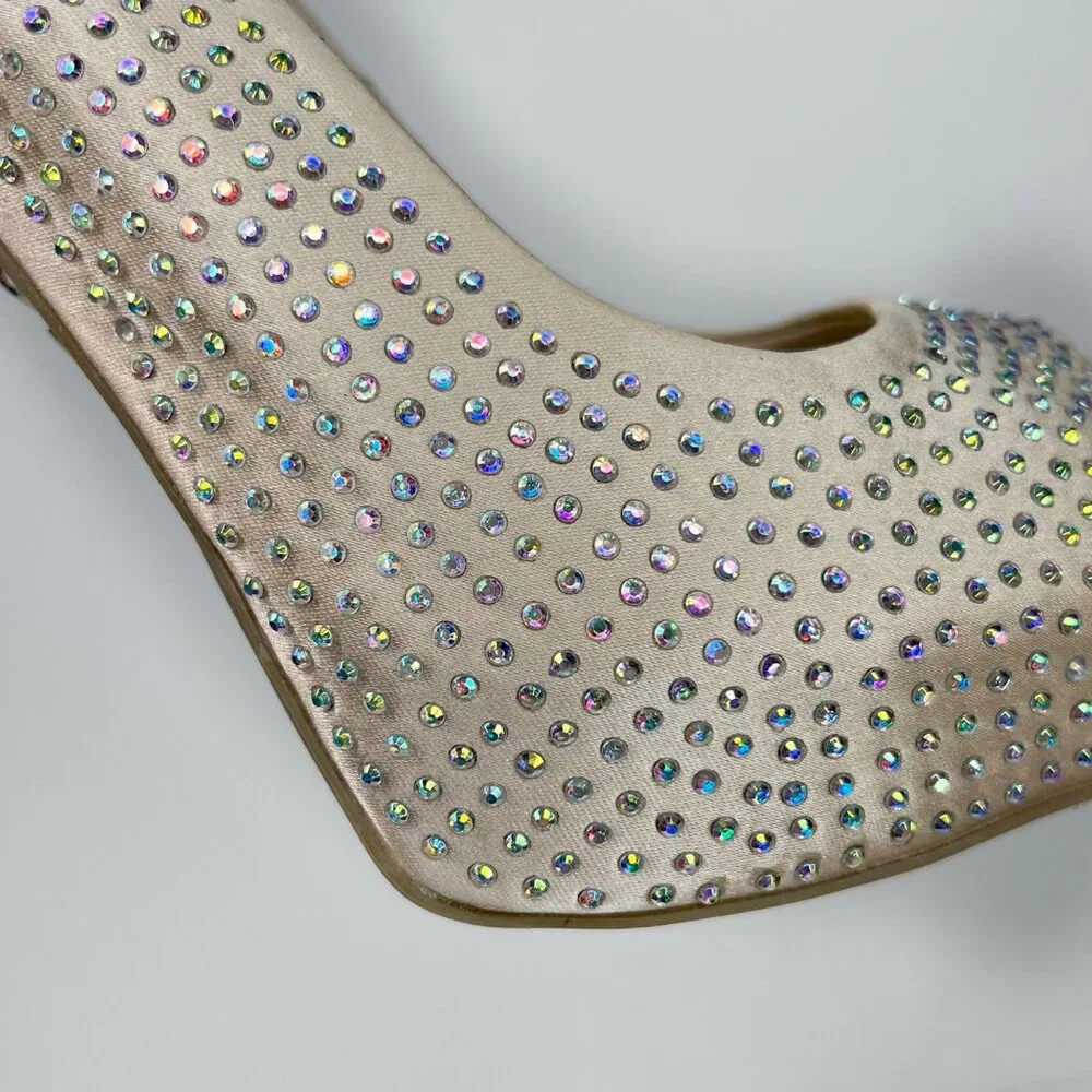 JENNIFER LOPEZ‎ Iridescent Peep Toe Blush Gems Stiletto Heels 10 - Picture 5 of 9
